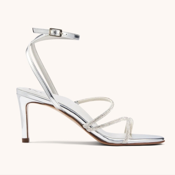 Inez Sofia Heel Sandals in Silver Metallic with Crystals - Picture 5 of 9